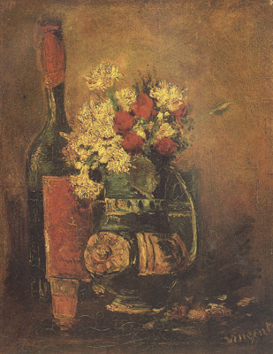 Vase with Carnation and Roses and a Bottle (nn04)